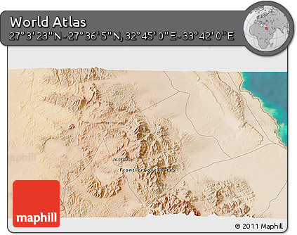 Satellite 3D Map of the Area around 27° 19' 44" N, 33° 13' 30" E