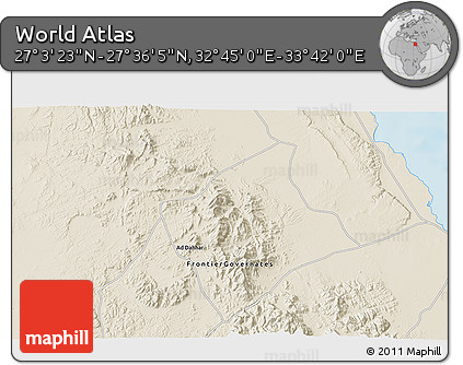 Shaded Relief 3D Map of the Area around 27° 19' 44" N, 33° 13' 30" E