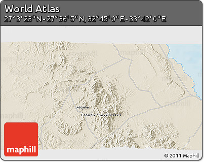 Shaded Relief 3D Map of the Area around 27° 19' 44" N, 33° 13' 30" E