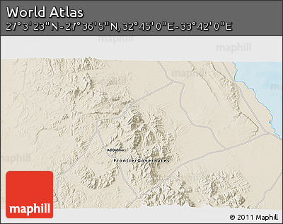 Shaded Relief 3D Map of the Area around 27° 19' 44" N, 33° 13' 30" E