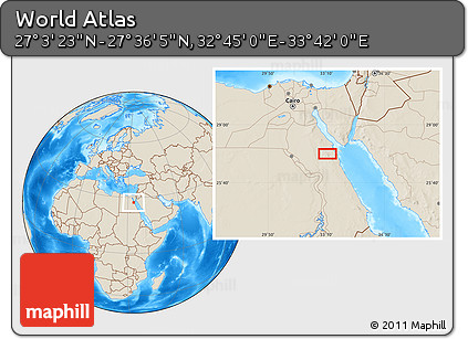 Shaded Relief Location Map of the Area around 27° 19' 44" N, 33° 13' 30" E