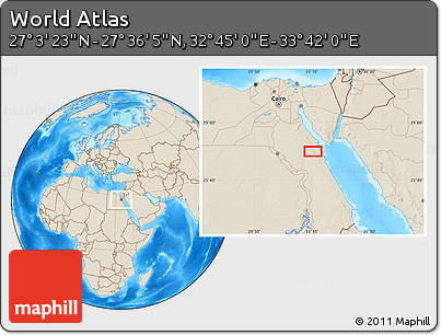 Shaded Relief Location Map of the Area around 27° 19' 44" N, 33° 13' 30" E