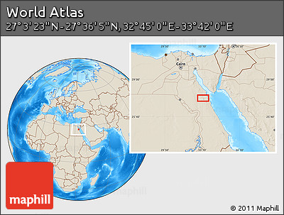 Shaded Relief Location Map of the Area around 27° 19' 44" N, 33° 13' 30" E