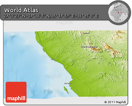 Physical 3D Map of the Area around 27° 19' 44" N, 35° 46' 29" E