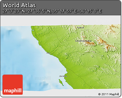Physical 3D Map of the Area around 27° 19' 44" N, 35° 46' 29" E