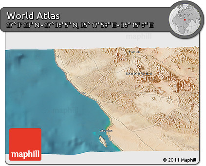 Satellite 3D Map of the Area around 27° 19' 44" N, 35° 46' 29" E