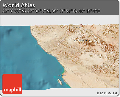 Satellite 3D Map of the Area around 27° 19' 44" N, 35° 46' 29" E