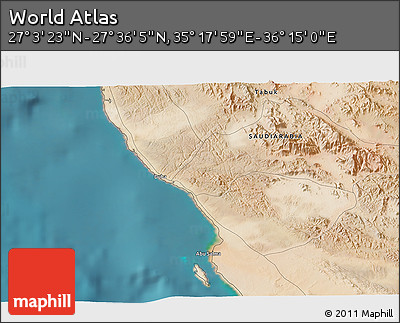 Satellite 3D Map of the Area around 27° 19' 44" N, 35° 46' 29" E