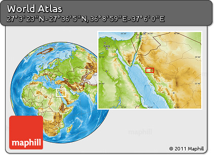 Physical Location Map of the Area around 27° 19' 44" N, 36° 37' 30" E