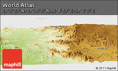 Physical Panoramic Map of the Area around 27° 19' 44" N, 36° 37' 30" E