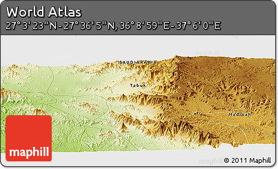 Physical Panoramic Map of the Area around 27° 19' 44" N, 36° 37' 30" E