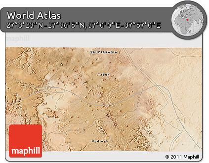Satellite 3D Map of the Area around 27° 19' 44" N, 37° 28' 30" E