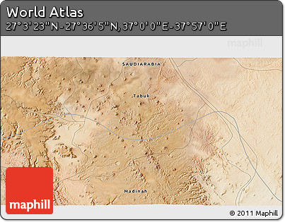 Satellite 3D Map of the Area around 27° 19' 44" N, 37° 28' 30" E