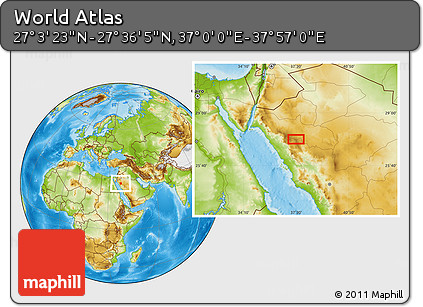 Physical Location Map of the Area around 27° 19' 44" N, 37° 28' 30" E