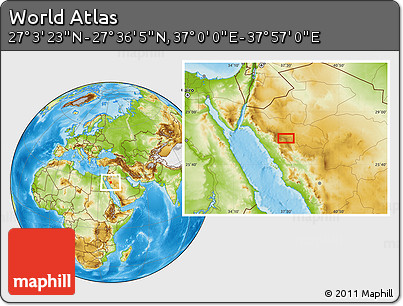 Physical Location Map of the Area around 27° 19' 44" N, 37° 28' 30" E