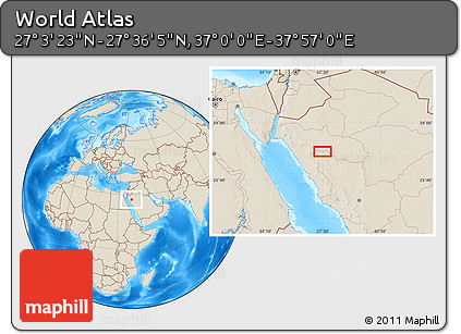 Shaded Relief Location Map of the Area around 27° 19' 44" N, 37° 28' 30" E