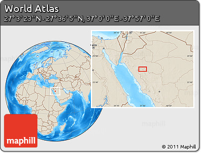 Shaded Relief Location Map of the Area around 27° 19' 44" N, 37° 28' 30" E