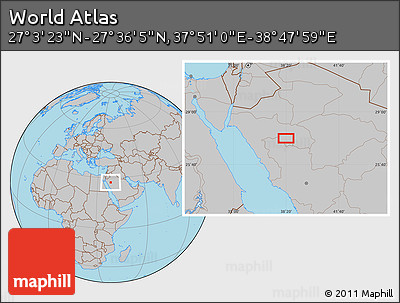 Gray Location Map of the Area around 27° 19' 44" N, 38° 19' 30" E