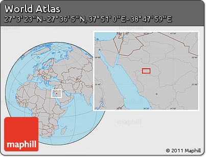 Gray Location Map of the Area around 27° 19' 44" N, 38° 19' 30" E