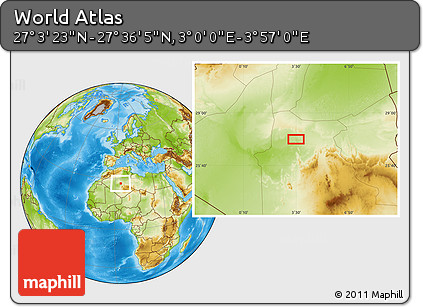Physical Location Map of the Area around 27° 19' 44" N, 3° 28' 30" E
