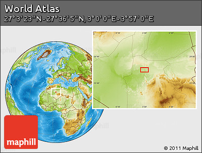 Physical Location Map of the Area around 27° 19' 44" N, 3° 28' 30" E