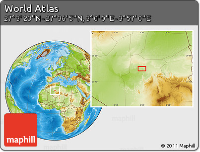 Physical Location Map of the Area around 27° 19' 44" N, 3° 28' 30" E