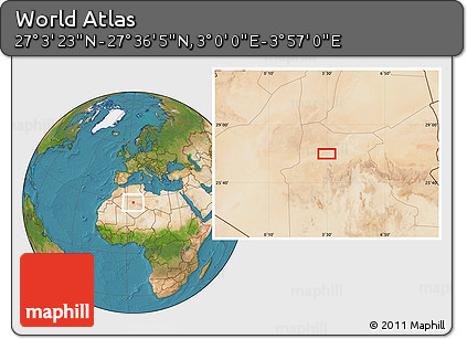 Satellite Location Map of the Area around 27° 19' 44" N, 3° 28' 30" E