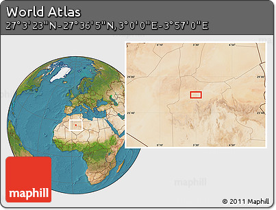Satellite Location Map of the Area around 27° 19' 44" N, 3° 28' 30" E