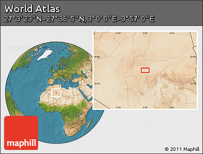 Satellite Location Map of the Area around 27° 19' 44" N, 3° 28' 30" E