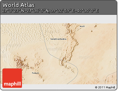Satellite 3D Map of the Area around 27° 19' 44" N, 40° 1' 29" E