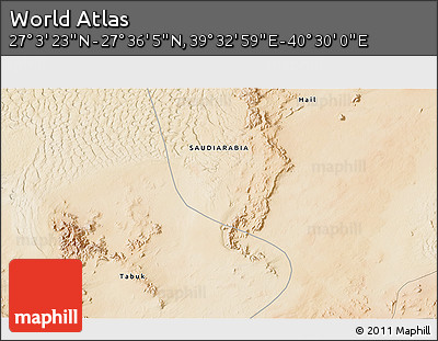 Satellite 3D Map of the Area around 27° 19' 44" N, 40° 1' 29" E