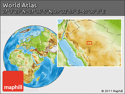 Physical Location Map of the Area around 27° 19' 44" N, 40° 1' 29" E