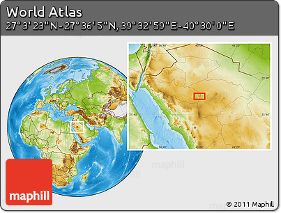 Physical Location Map of the Area around 27° 19' 44" N, 40° 1' 29" E