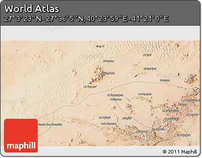 Satellite 3D Map of the Area around 27° 19' 44" N, 40° 52' 30" E