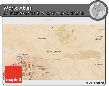 Satellite 3D Map of the Area around 27° 19' 44" N, 42° 34' 30" E