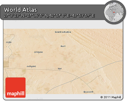 Satellite 3D Map of the Area around 27° 19' 44" N, 43° 25' 29" E