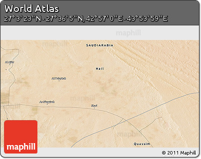 Satellite 3D Map of the Area around 27° 19' 44" N, 43° 25' 29" E