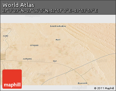 Satellite 3D Map of the Area around 27° 19' 44" N, 43° 25' 29" E