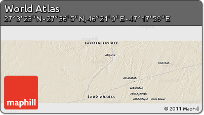 Shaded Relief Panoramic Map of the Area around 27° 19' 44" N, 46° 49' 30" E