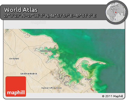 Satellite 3D Map of the Area around 27° 19' 44" N, 49° 22' 30" E