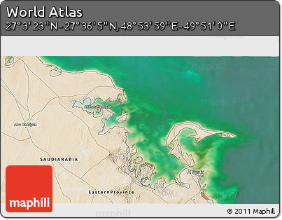 Satellite 3D Map of the Area around 27° 19' 44" N, 49° 22' 30" E