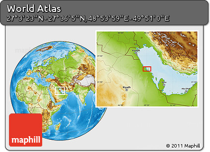 Physical Location Map of the Area around 27° 19' 44" N, 49° 22' 30" E