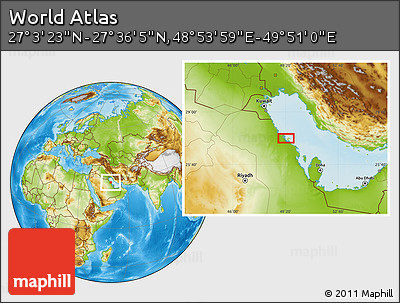 Physical Location Map of the Area around 27° 19' 44" N, 49° 22' 30" E