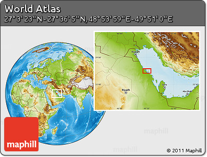 Physical Location Map of the Area around 27° 19' 44" N, 49° 22' 30" E