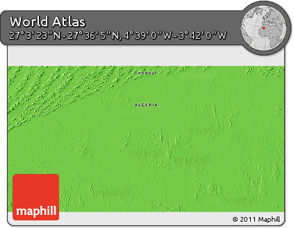 Political 3D Map of the Area around 27° 19' 44" N, 4° 10' 30" W