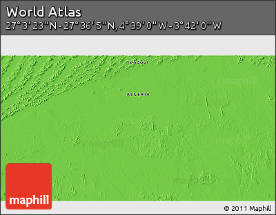 Political 3D Map of the Area around 27° 19' 44" N, 4° 10' 30" W