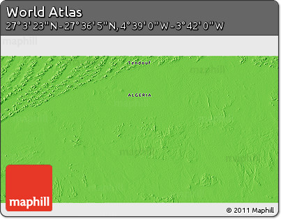 Political 3D Map of the Area around 27° 19' 44" N, 4° 10' 30" W