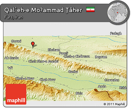 Physical Panoramic Map of Qal`eh-e Moḩammad Ţāher