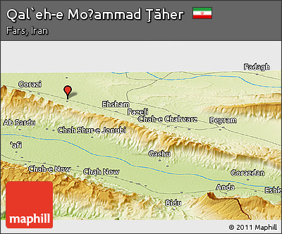 Physical Panoramic Map of Qal`eh-e Moḩammad Ţāher