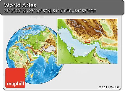 Physical Location Map of the Area around 27° 19' 44" N, 54° 28' 30" E